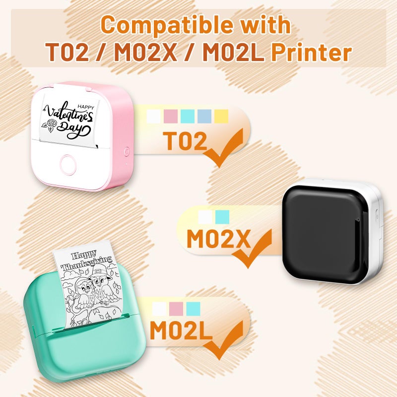 Memoqueen T02 Pink/Yellow/Blue Thermal Paper  Non-Adhesive Color Paper Printer Paper  Compatible with T02 M02X  2.08"" x 21.3' (53mmx 6.5m/roll)  Black Text  Keep for 5 Years  3 Rolls - Image 3